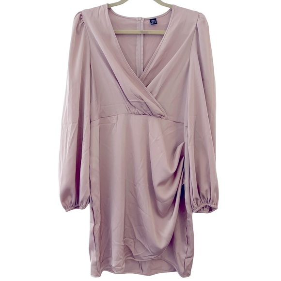 Dusty Pink Long Sleeve Belle Surplice Neck Lantern Sleeve Wrap Dress - Picture 4 of 8